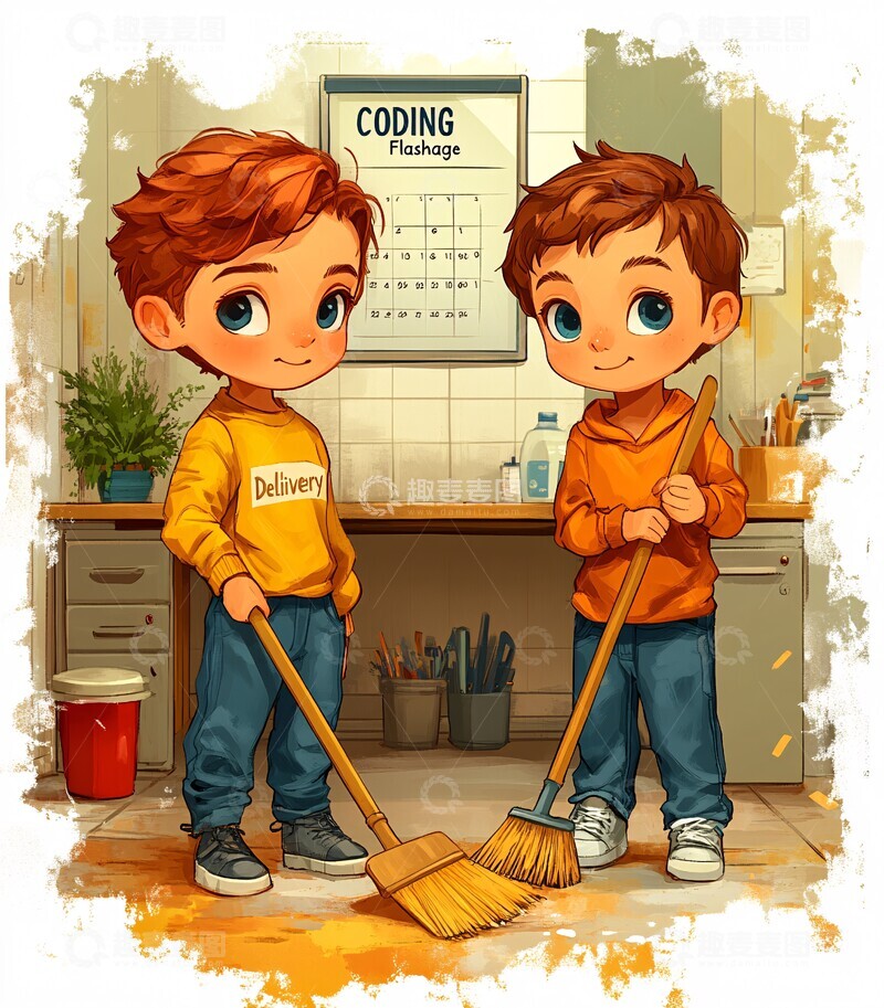 高清大图下载【趣麦麦图】打扫房间的小兄弟2