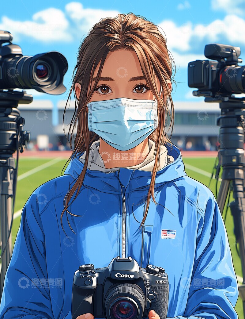 高清大图下载【趣麦麦图】女记者采访田径场