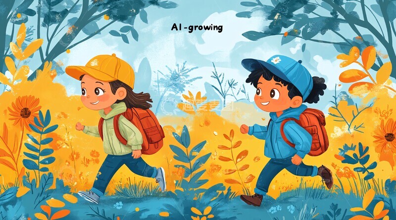 高清大图下载【趣麦麦图】两孩手持花奔夏林