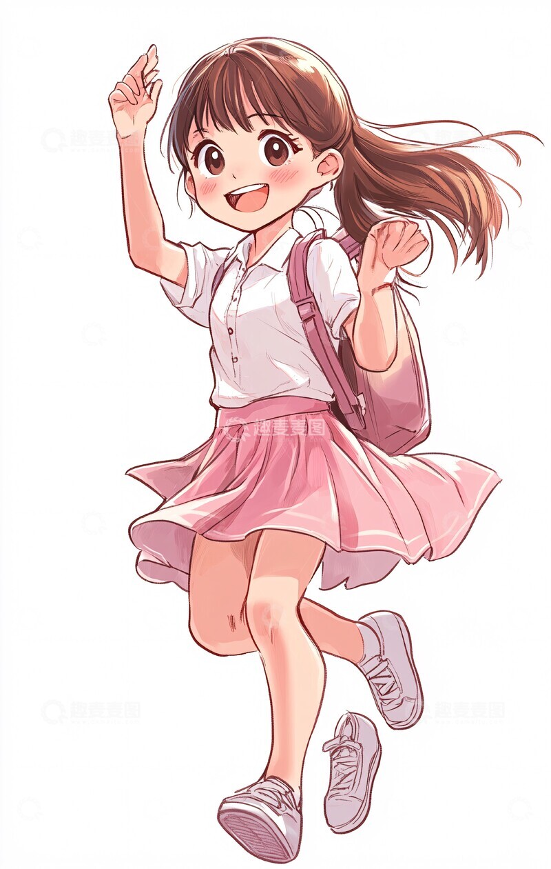 高清大图下载【趣麦麦图】女孩上学女孩粉色裙子1