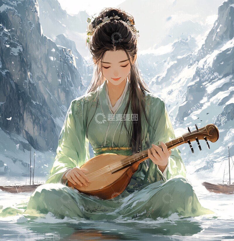 高清大图下载【趣麦麦图】女孩冰上弹古琴3