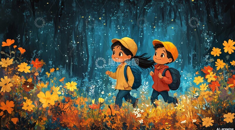 高清大图下载【趣麦麦图】森林奔跑的孩童3