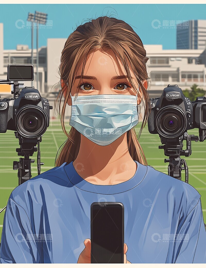 高清大图下载【趣麦麦图】女记者采访田径场1