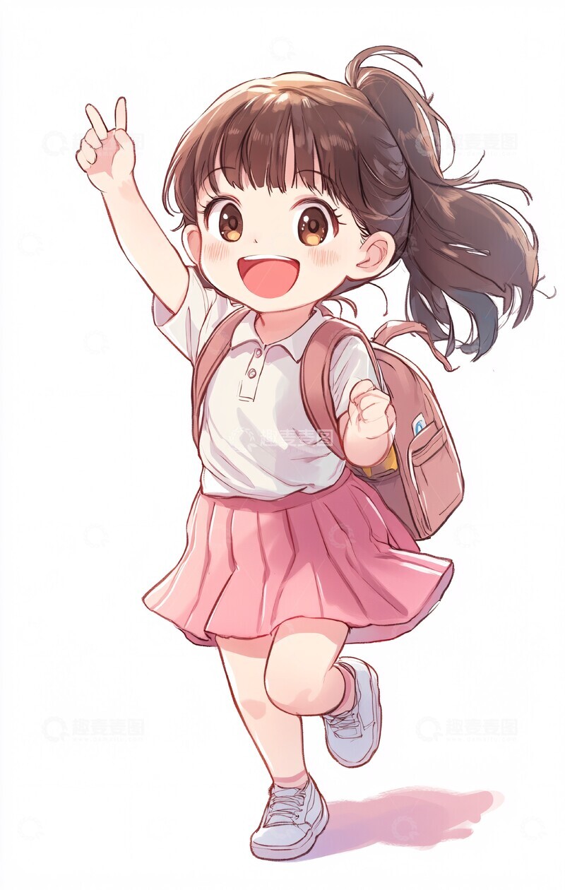 高清大图下载【趣麦麦图】女孩上学女孩粉色裙子3