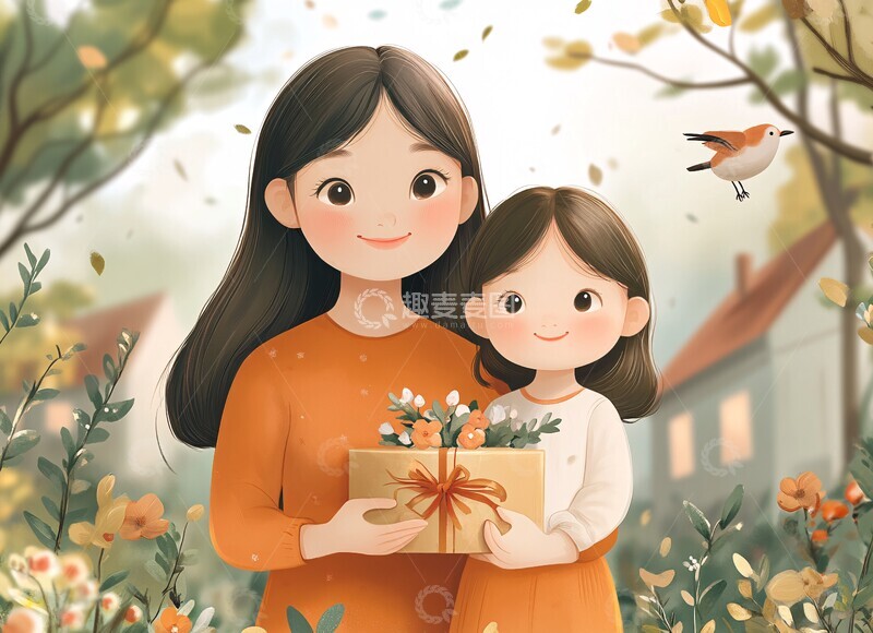 高清大图下载【趣麦麦图】母女新年送礼图2