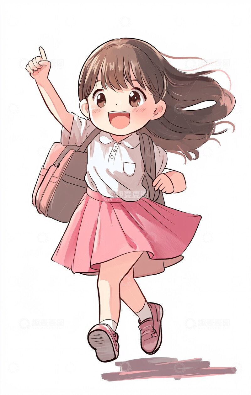 高清大图下载【趣麦麦图】女孩上学女孩粉色裙子2