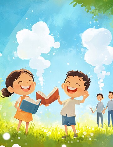 孩子们公园玩耍读书