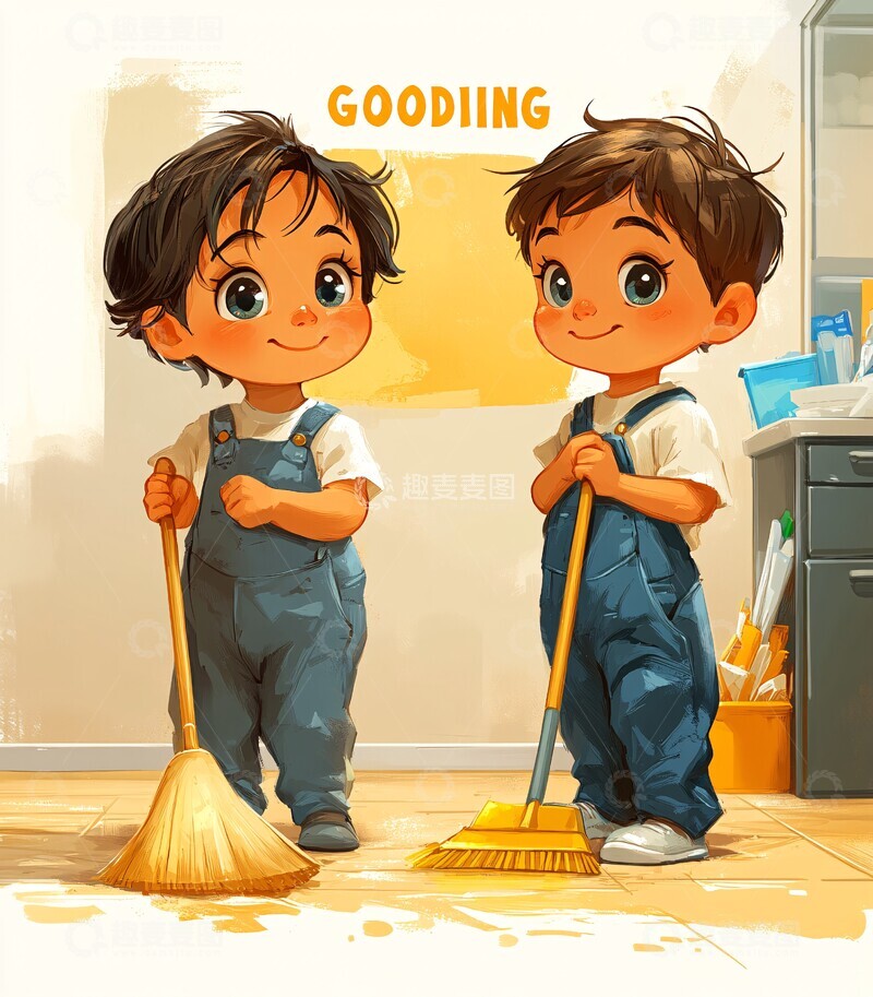 高清大图下载【趣麦麦图】扫地小兄弟扫地小兄弟男孩1