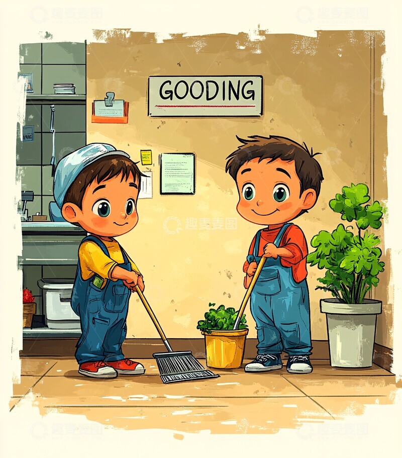 高清大图下载【趣麦麦图】扫地小兄弟扫地小兄弟男孩3