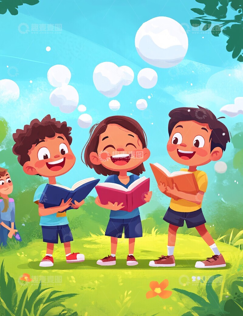 孩子们公园玩耍读书1