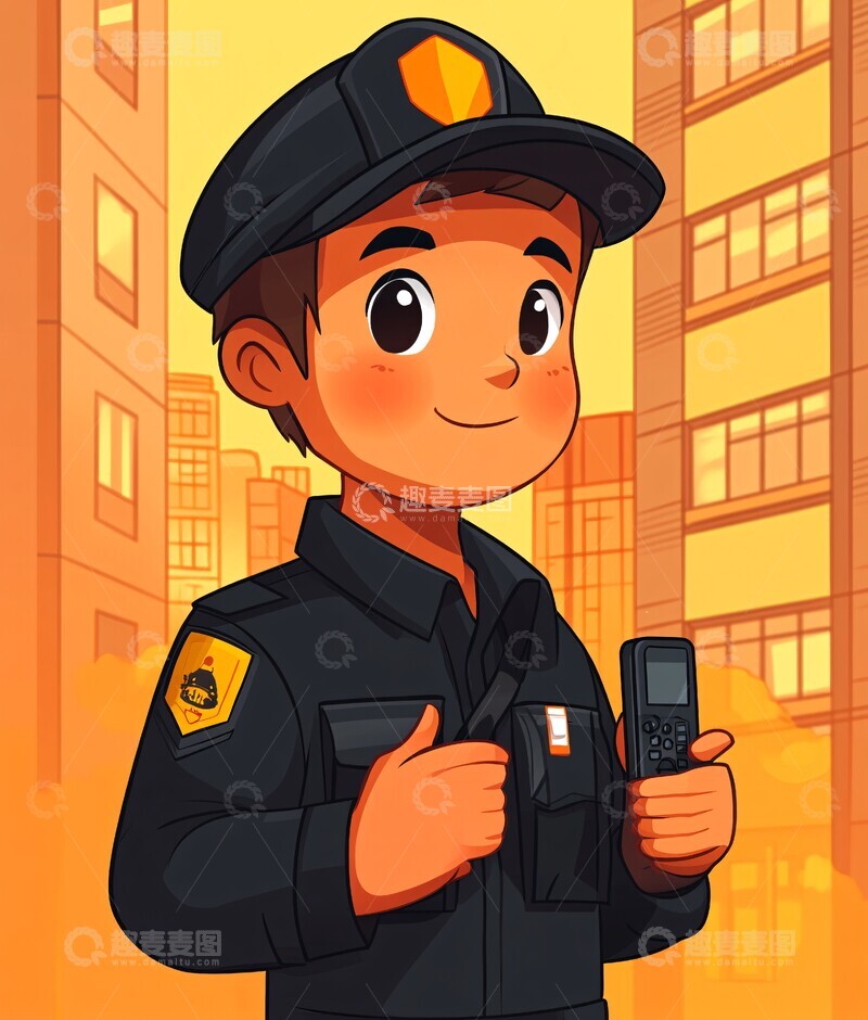 高清大图下载【趣麦麦图】保安站岗卡通插图3