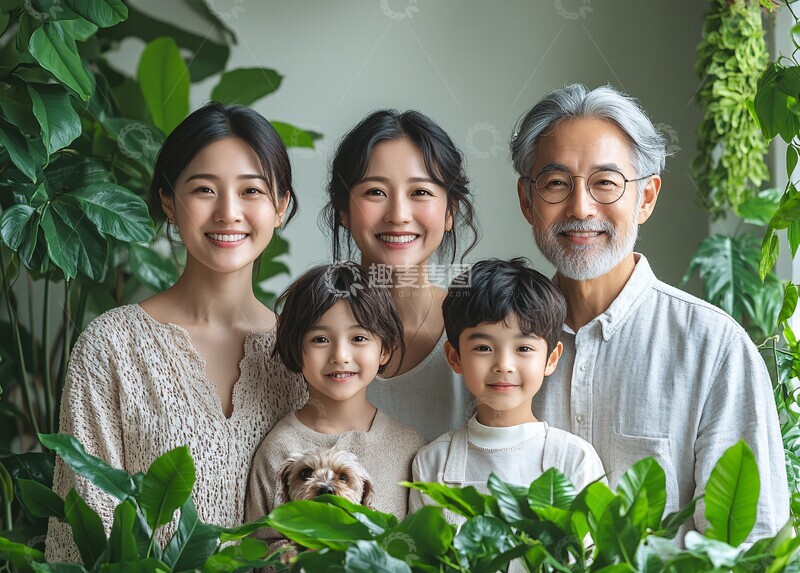 高清大图下载【趣麦麦图】一家六口与宠物