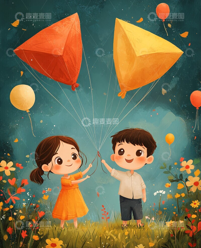 高清大图下载【趣麦麦图】风筝与气球风筝气球女孩2