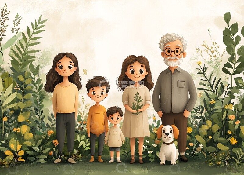 高清大图下载【趣麦麦图】一家六口与宠物1