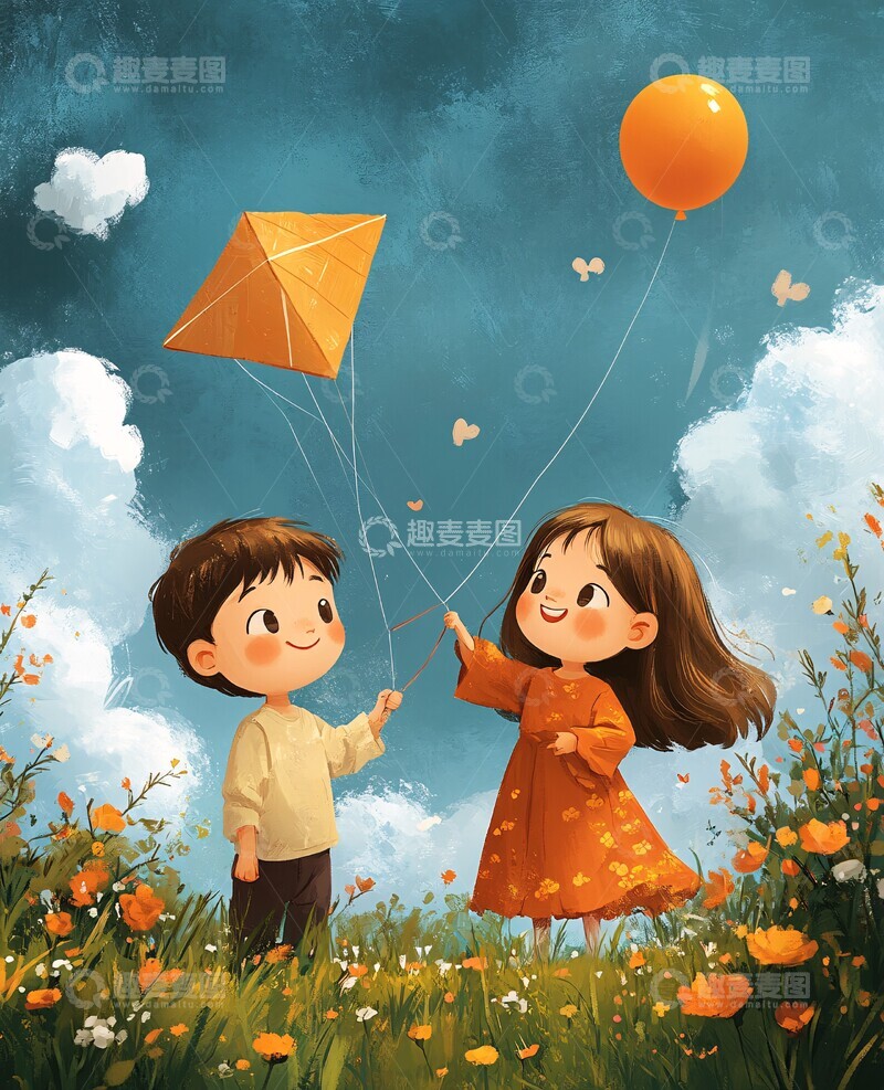 高清大图下载【趣麦麦图】风筝与气球风筝气球女孩3
