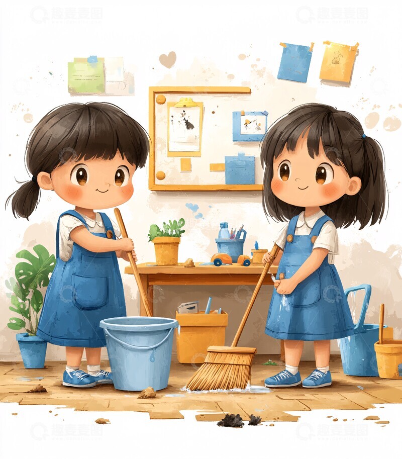 高清大图下载【趣麦麦图】学生清洁教室3