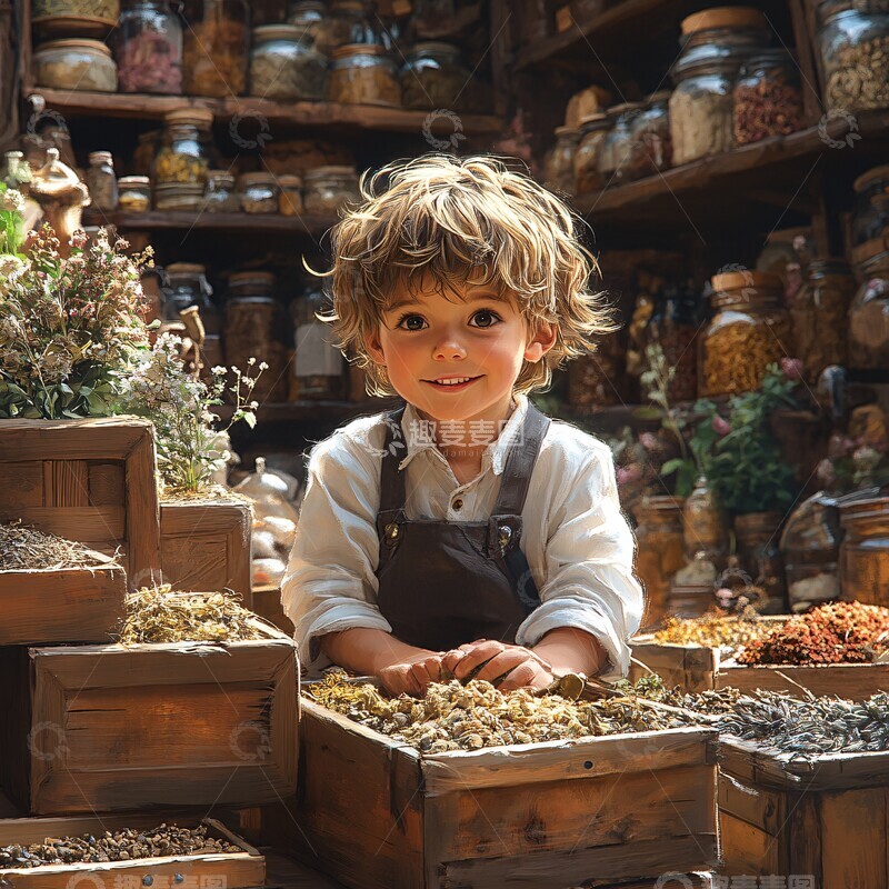 高清大图下载【趣麦麦图】学童与药材铺1