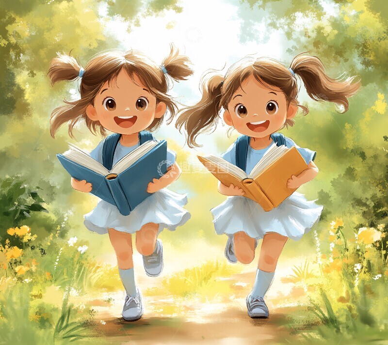高清大图下载【趣麦麦图】学校女孩读书跑向3