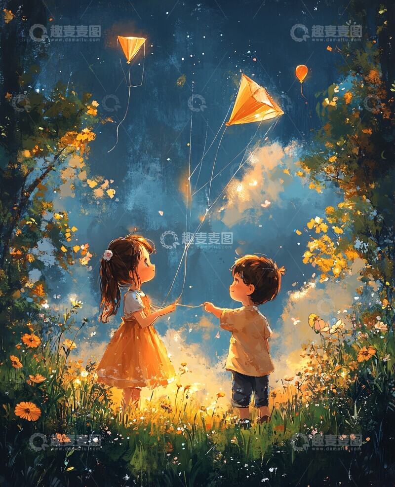 高清大图下载【趣麦麦图】风筝与气球风筝气球女孩1