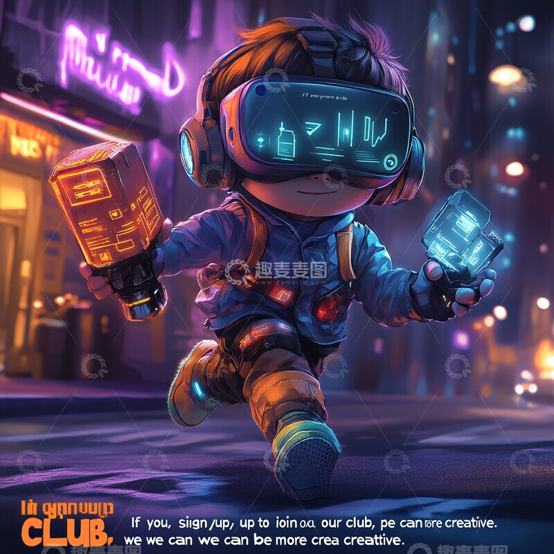 高清大图下载【趣麦麦图】小男孩跑过未来城市3