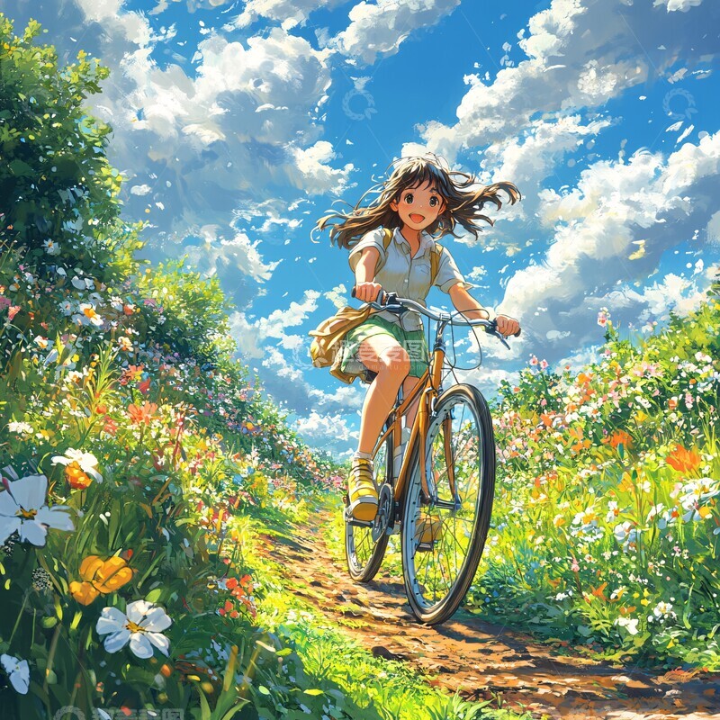 高清大图下载【趣麦麦图】女孩骑车公园风景3