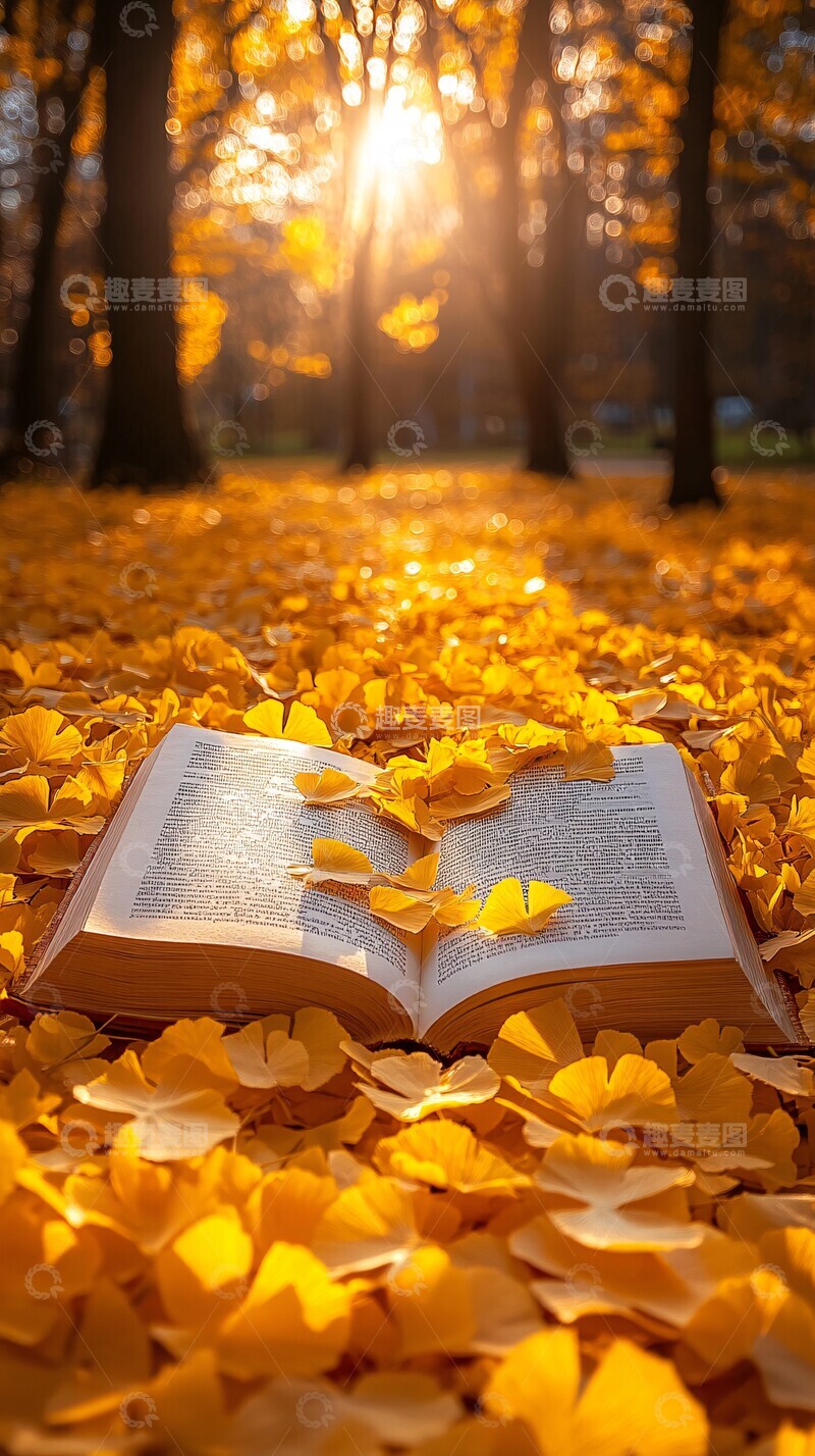 高清大图下载【趣麦麦图】金黄阳光下的书页3