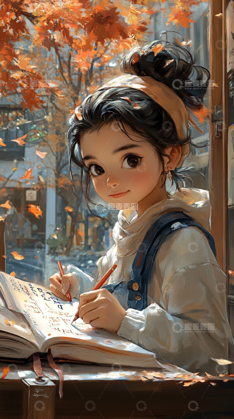 高清大图下载【趣麦麦图】男孩加油写作业1