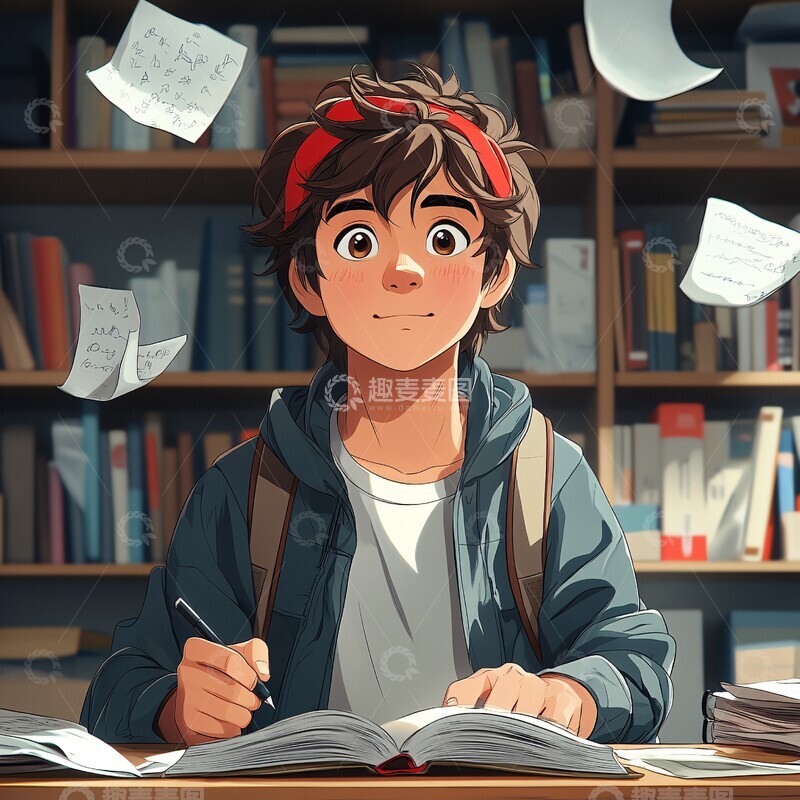 高清大图下载【趣麦麦图】男孩写作业男孩作业头发3