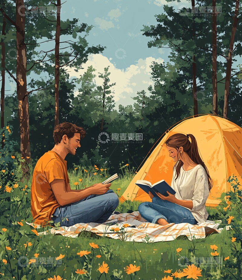 高清大图下载【趣麦麦图】情侣野餐情侣野餐草地2