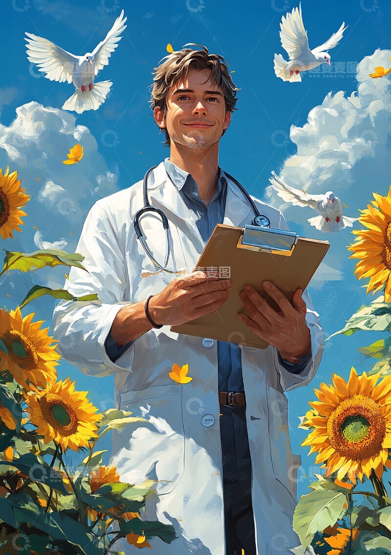 高清大图下载【趣麦麦图】医生手持花束2