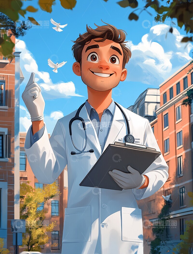 高清大图下载【趣麦麦图】医生举手示意2