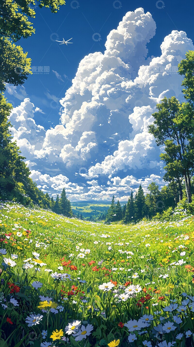 高清大图下载【趣麦麦图】蓝天白云绿草地15
