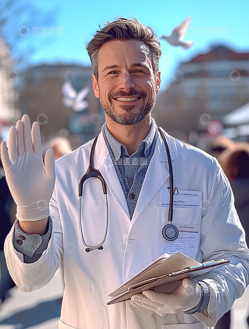 高清大图下载【趣麦麦图】医生举手示意1