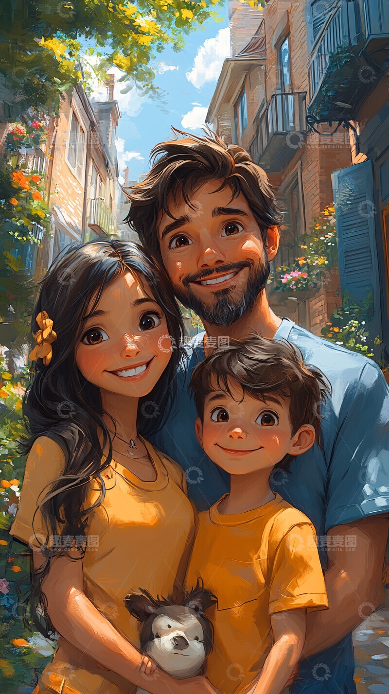 高清大图下载【趣麦麦图】新房前的家庭1