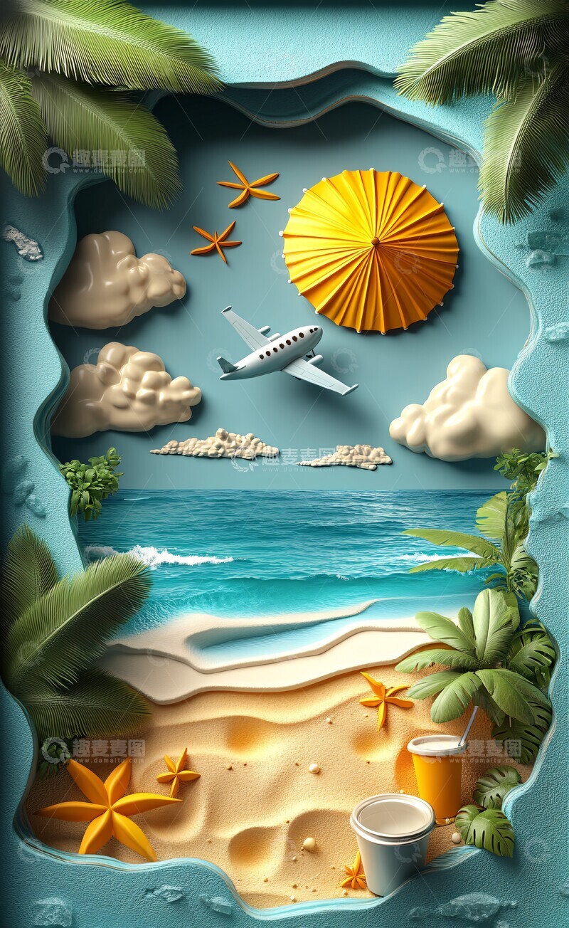 高清大图下载【趣麦麦图】夏日海滩飞行2