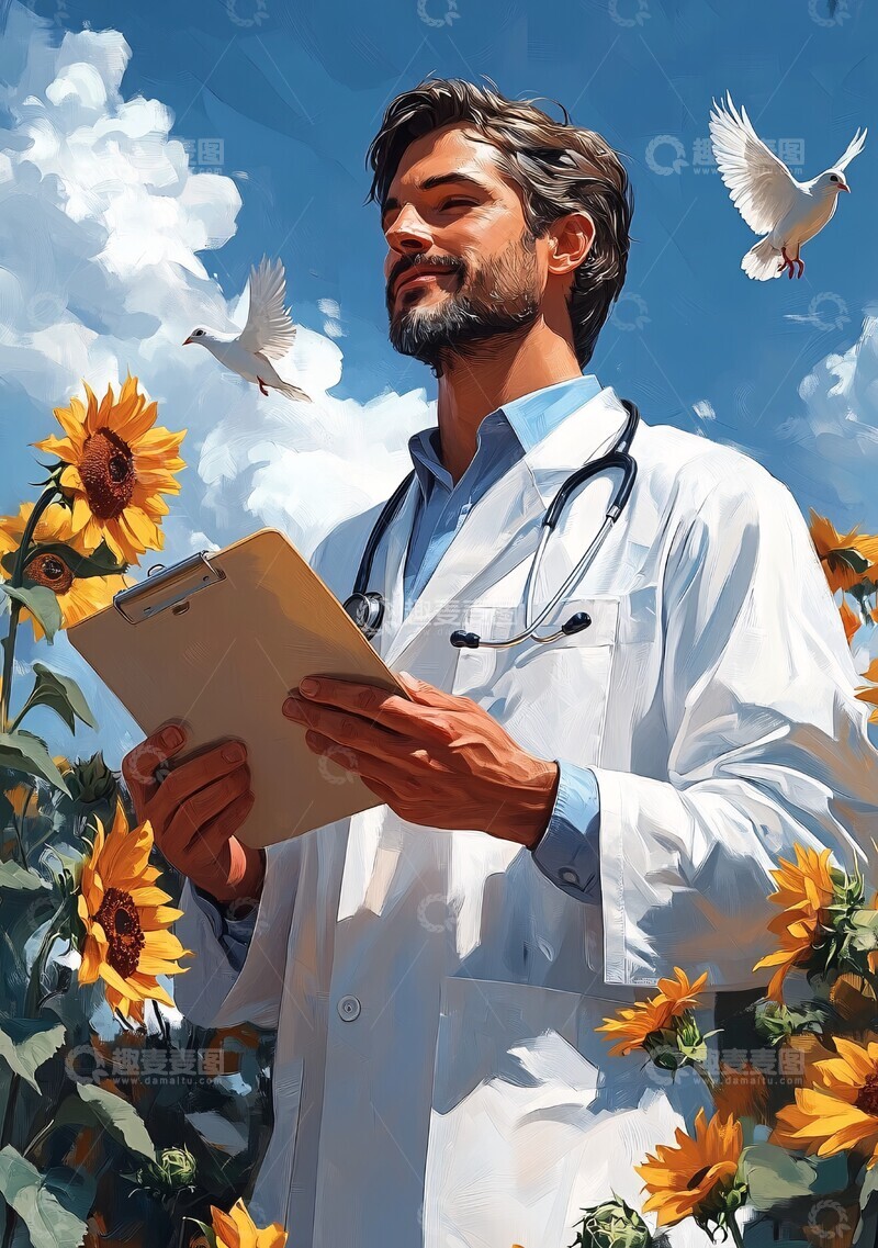 高清大图下载【趣麦麦图】医生手持花束3