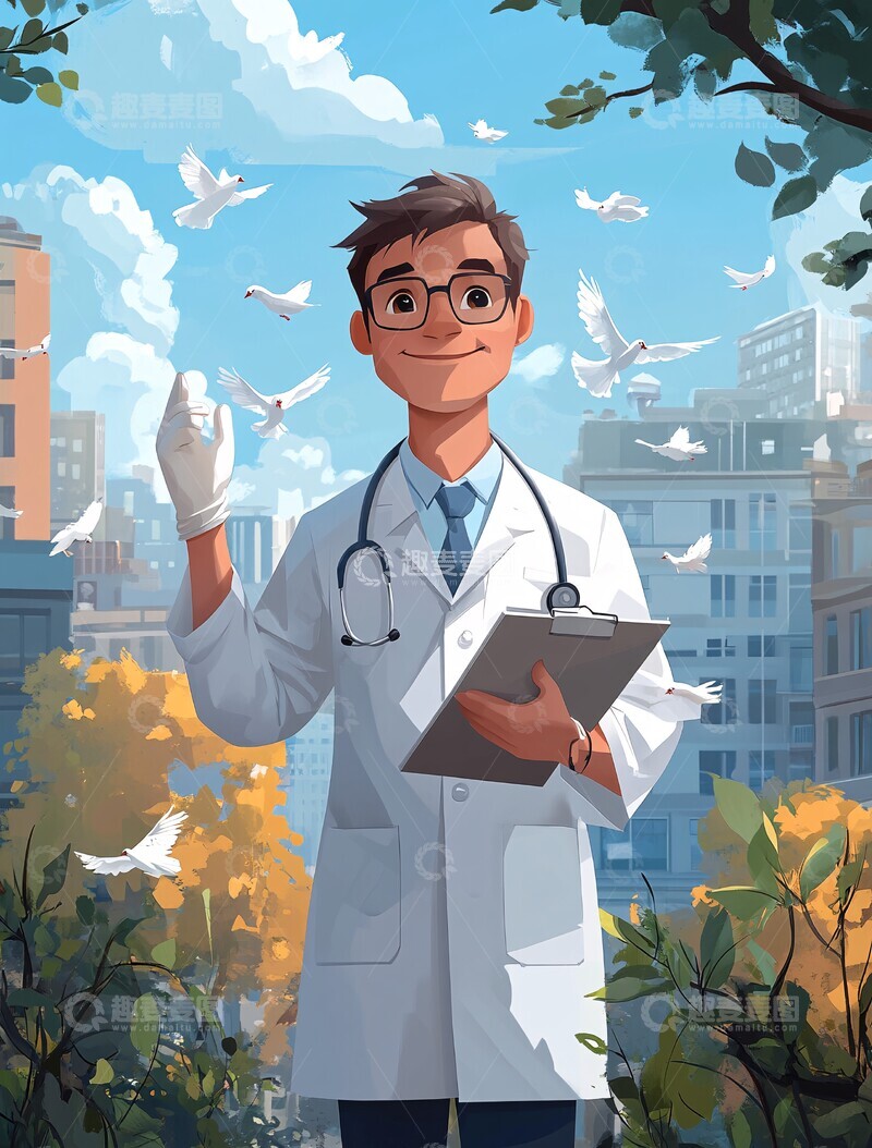 高清大图下载【趣麦麦图】医生举手示意3