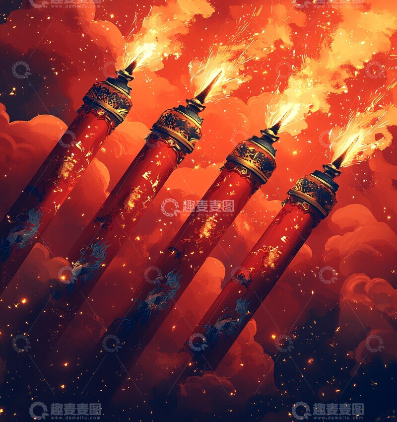 高清大图下载【趣麦麦图】红色爆竹烟花图案3