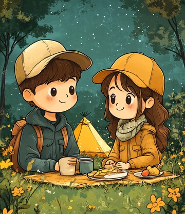 情侣野餐插画2