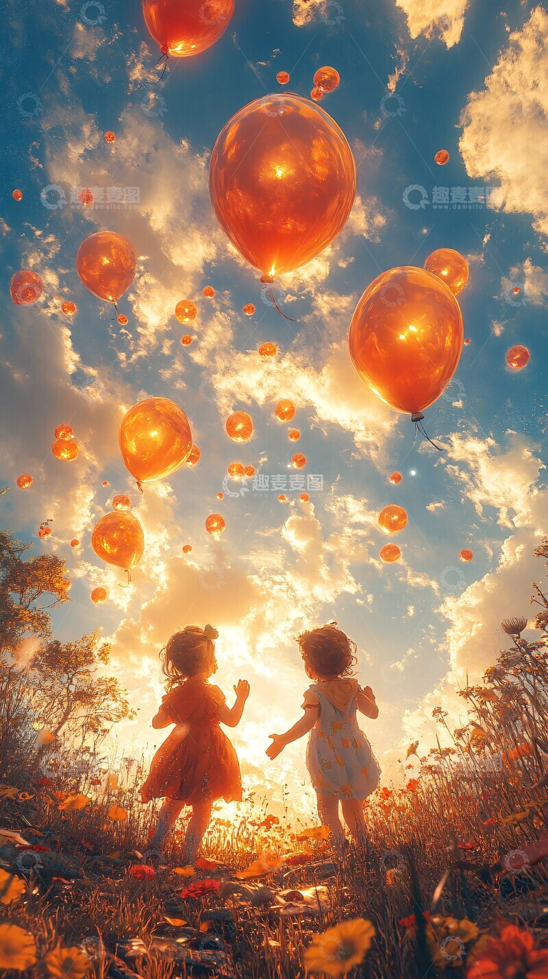高清大图下载【趣麦麦图】云端嬉戏的童年3