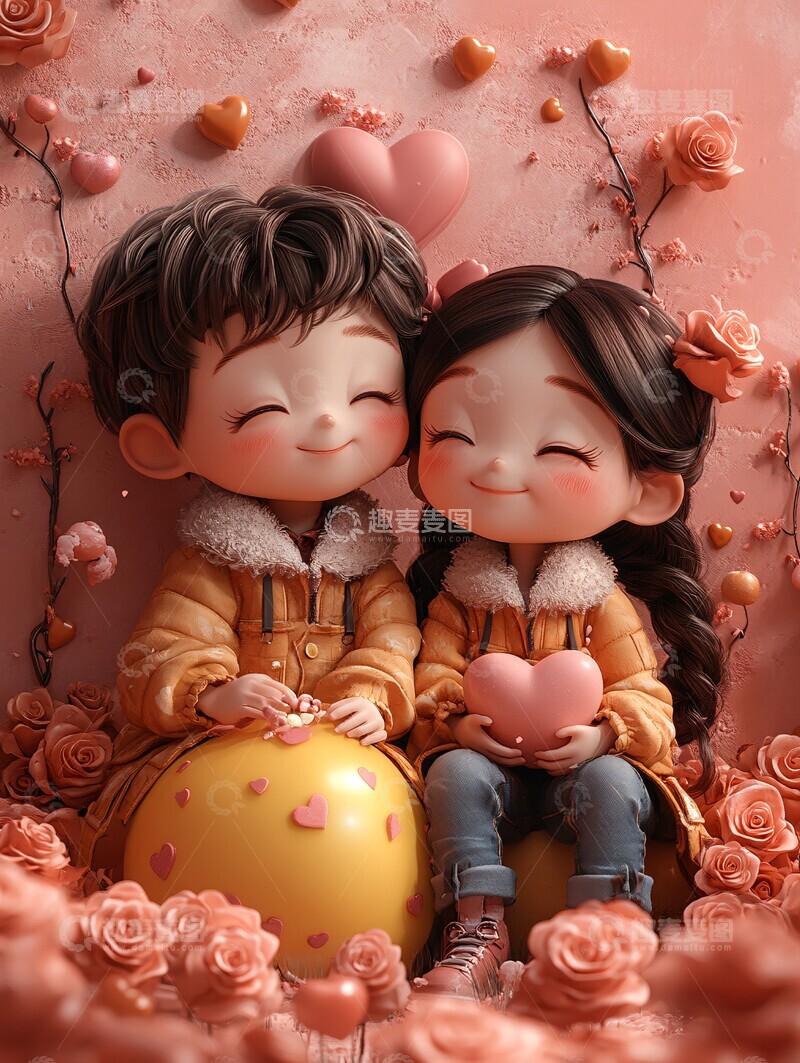 高清大图下载【趣麦麦图】卡通情侣坐球2