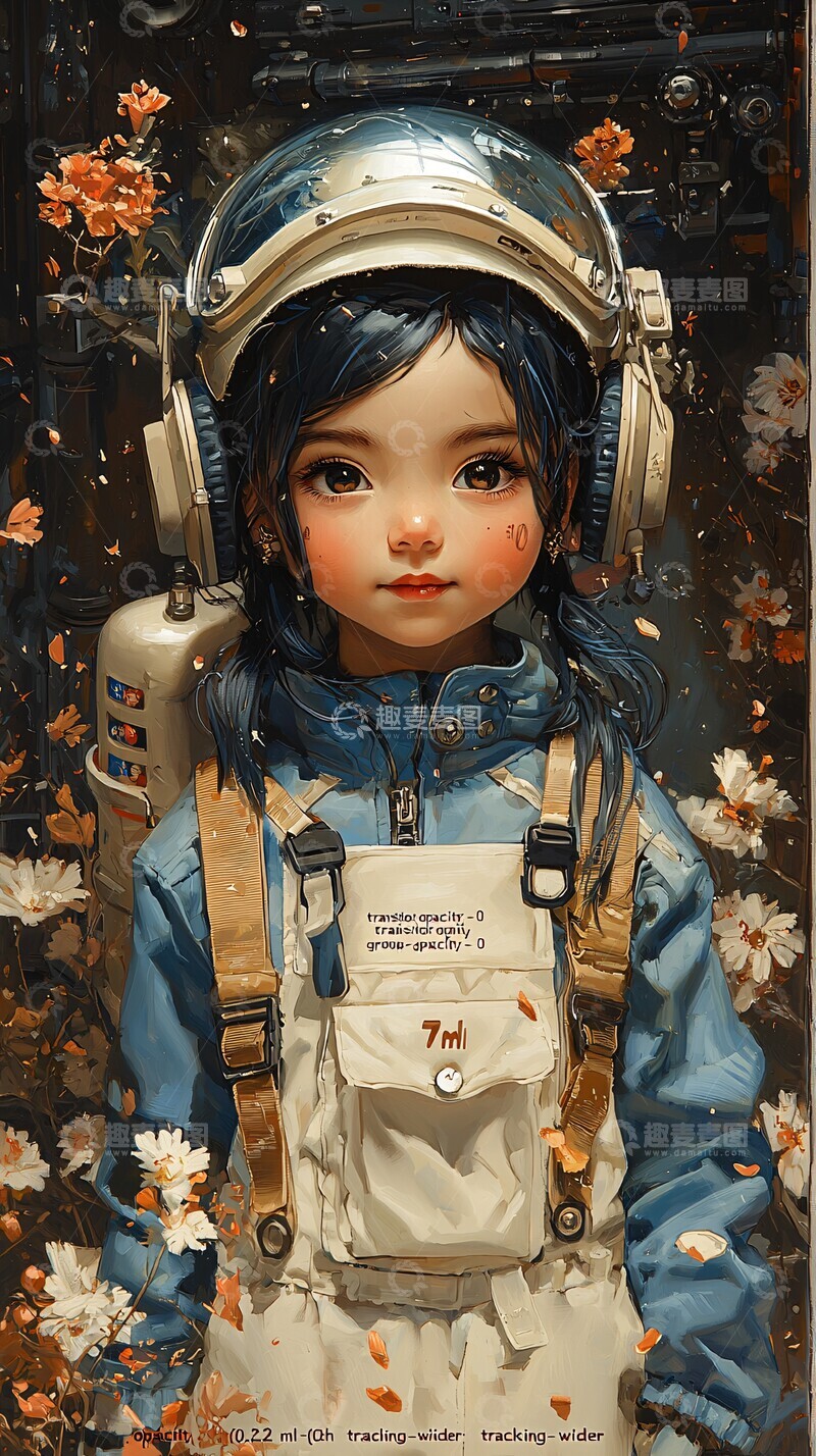 高清大图下载【趣麦麦图】双马尾女孩花卉肖像1