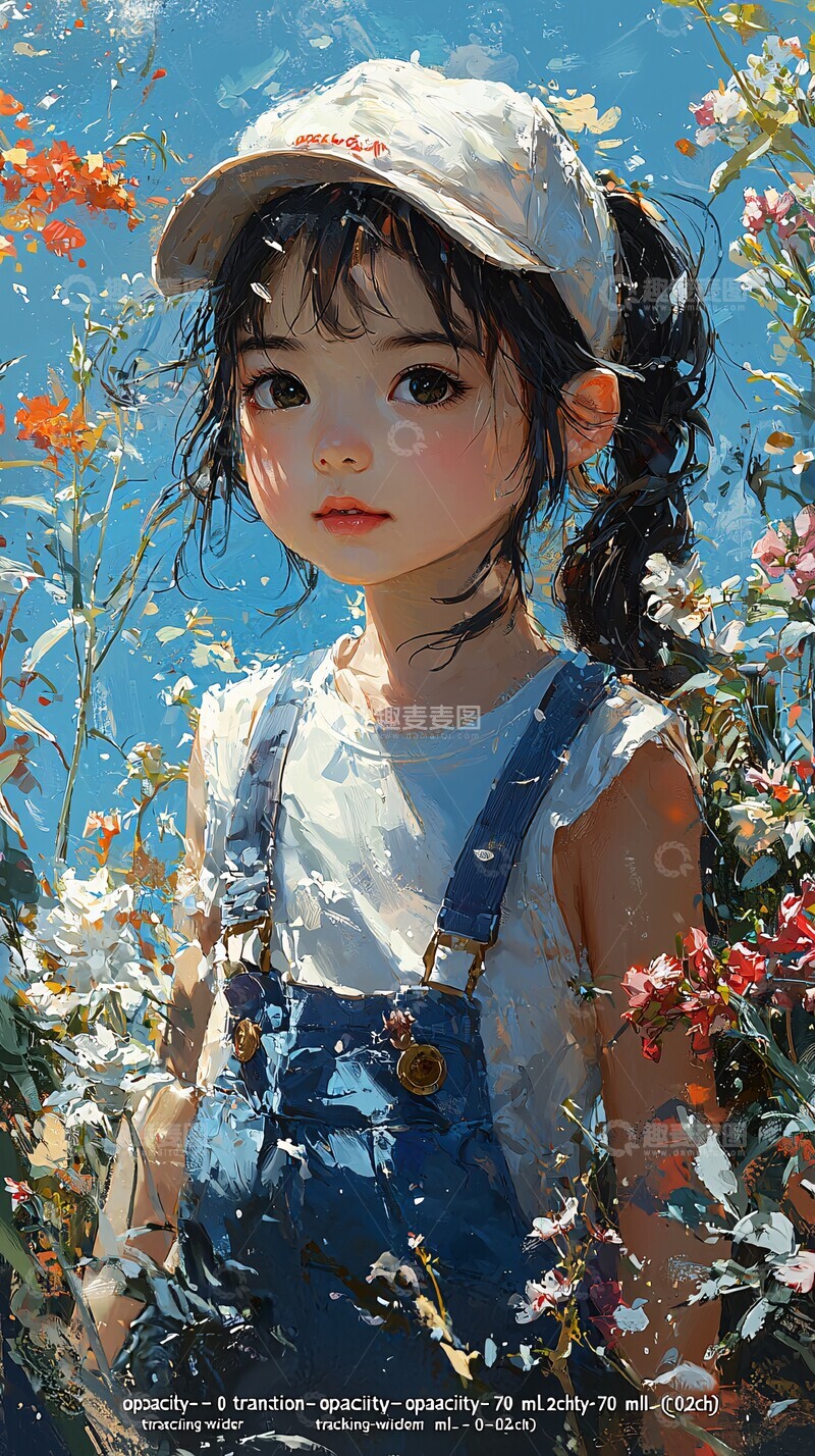 高清大图下载【趣麦麦图】双马尾女孩花卉肖像2