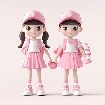 粉色帽子双人背包3