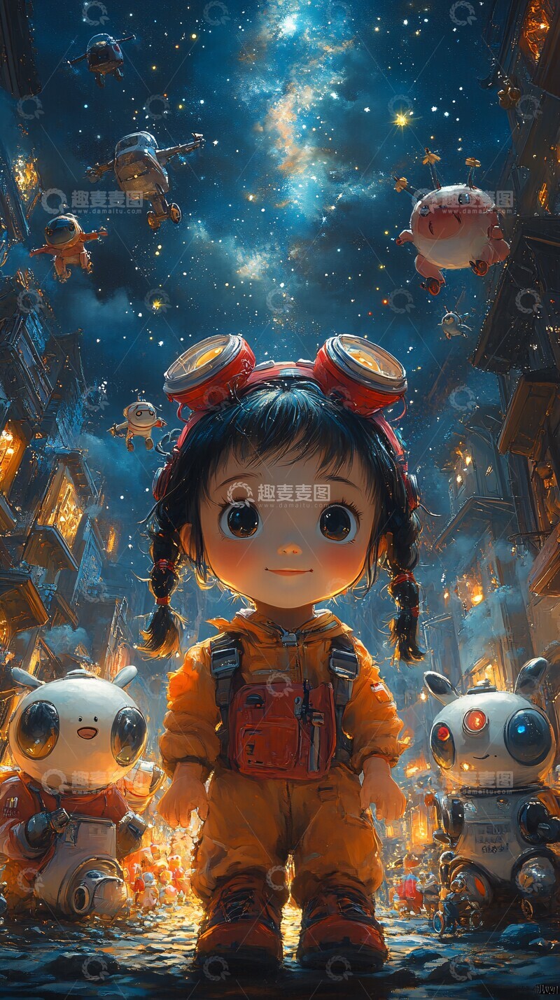 高清大图下载【趣麦麦图】卡通女孩空中赛道1