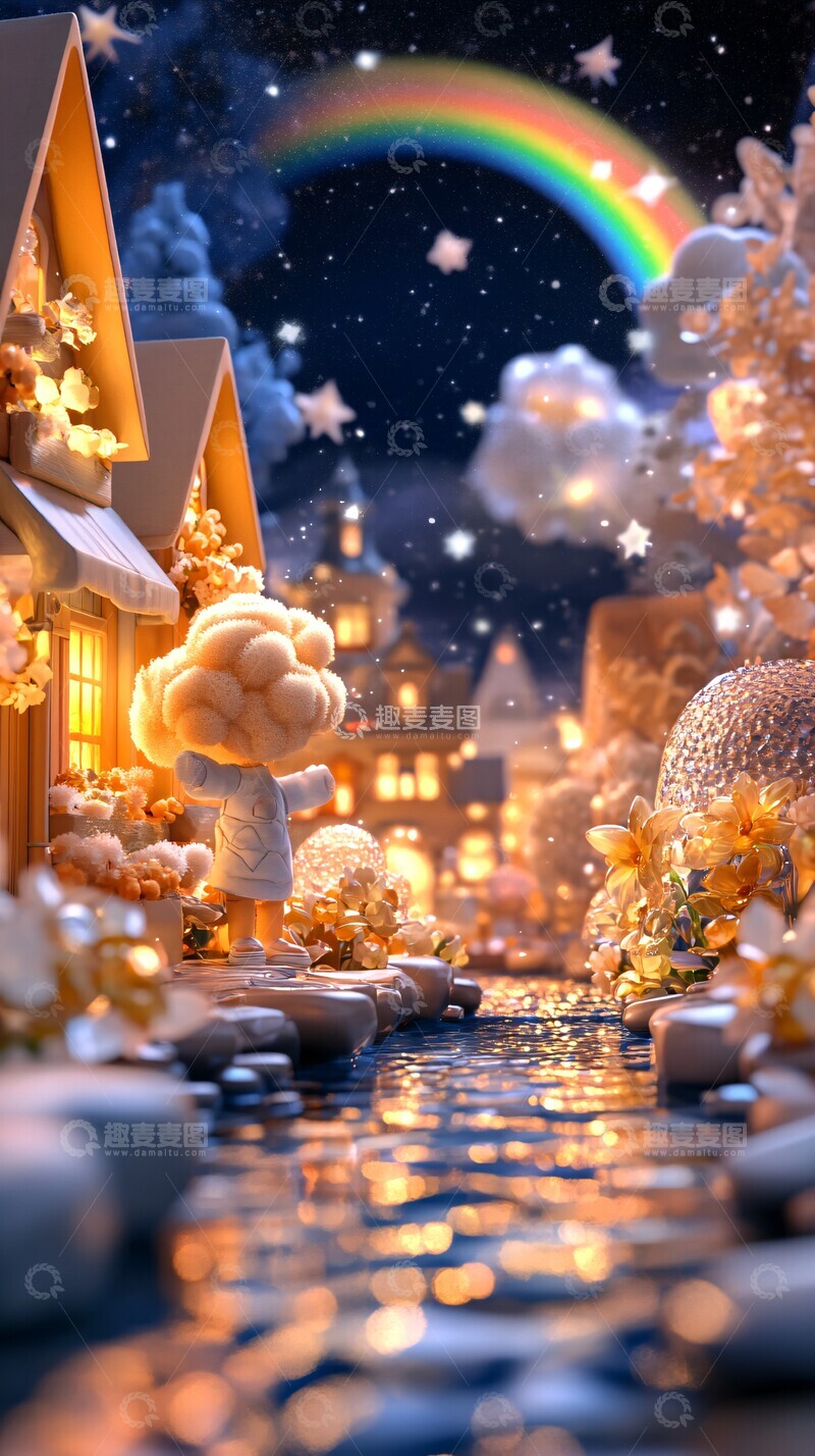 高清大图下载【趣麦麦图】彩虹玻璃花溪流2