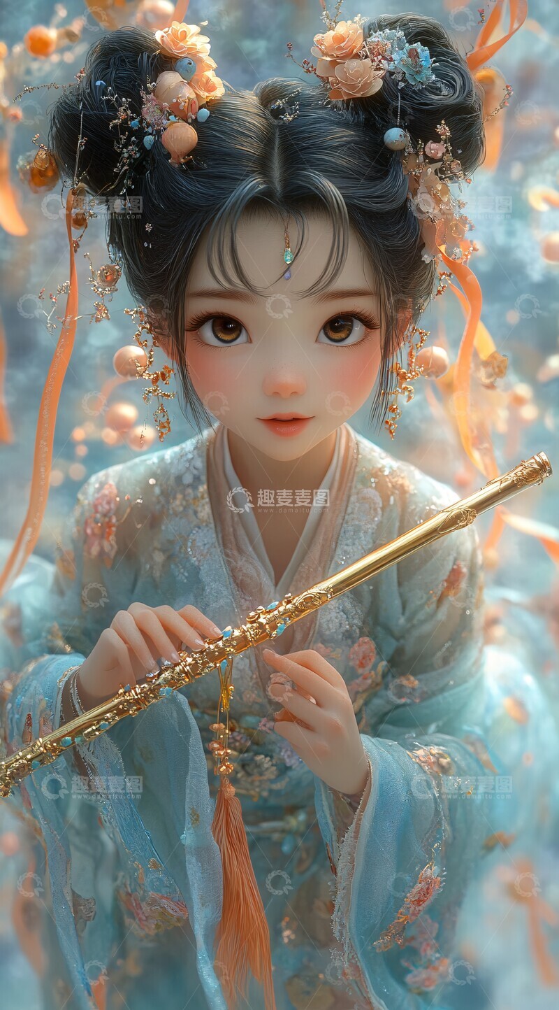 高清大图下载【趣麦麦图】飞舞的女孩与长笛2