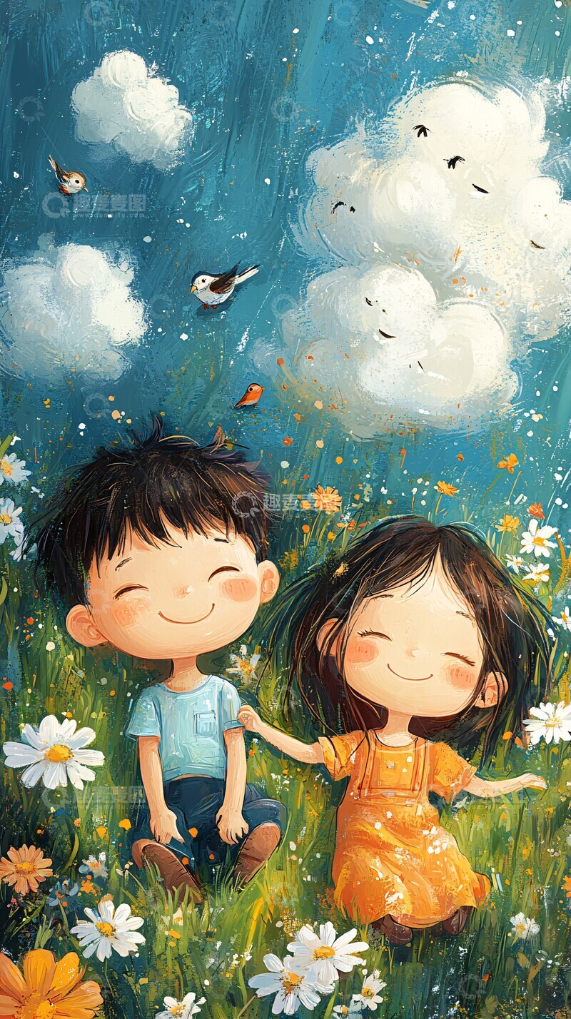 高清大图下载【趣麦麦图】儿童草地白雲3