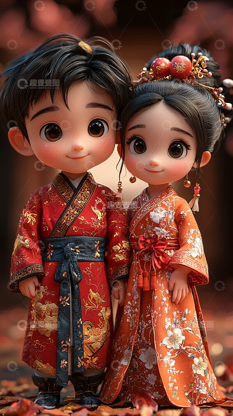 高清大图下载【趣麦麦图】男孩女孩拥抱传统服饰3