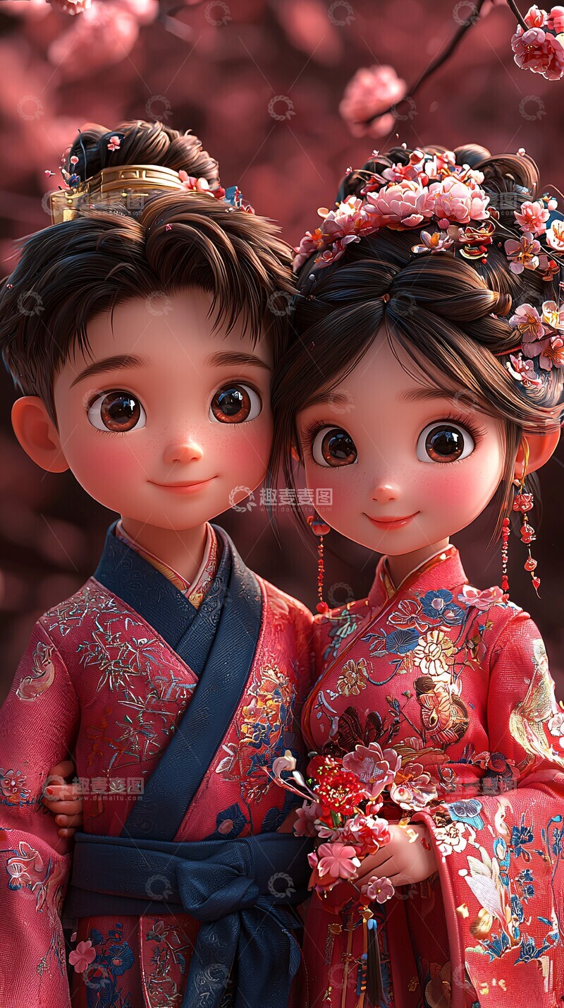 高清大图下载【趣麦麦图】男孩女孩拥抱传统服饰2